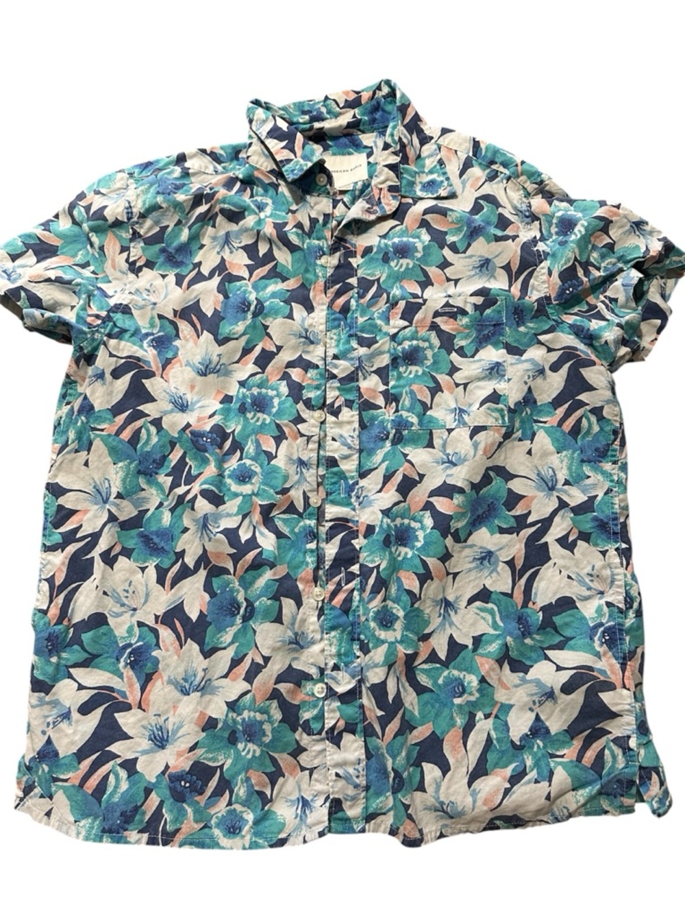 Men's Floral Short-Sleeve Button-Up Shirt - Blue/Teal